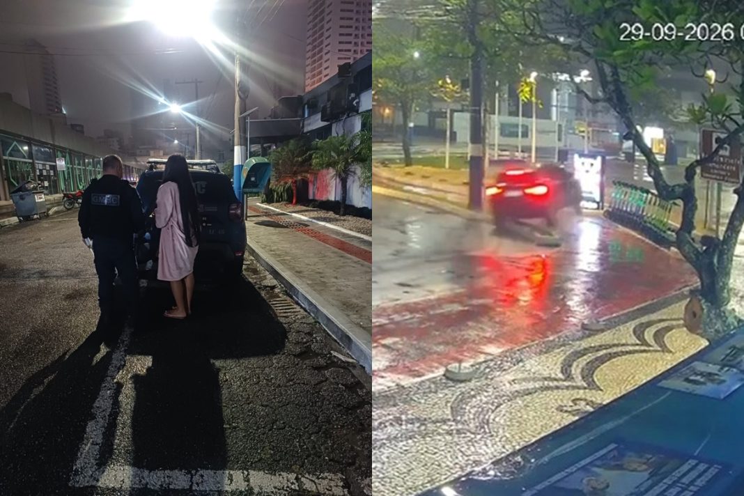 motorista-e-presa-de-roupao-apos-dirigir-bebada-e-bater-contra-poste-em-sc
